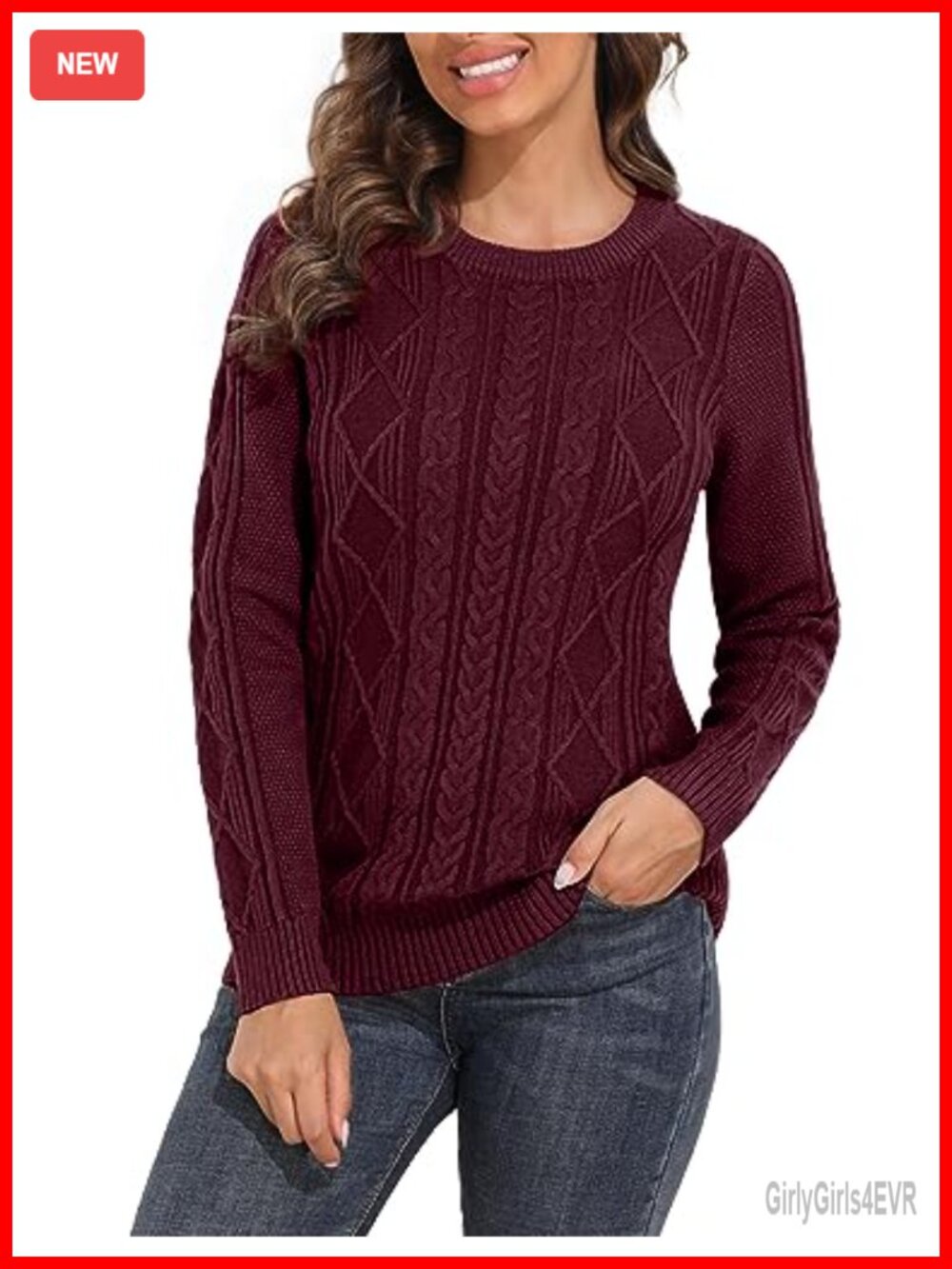 Cable Knit Fisherman Sweater Long Sleeve Crewneck Pullover Chunky Soft